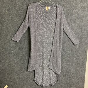 Francesca’s Open Cardigan B&W Nubby Open Knit Long Back 3/4 Sleeve Size S